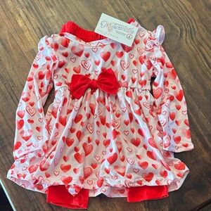 NWT Red Heart Patterned Baby Dress with Bow